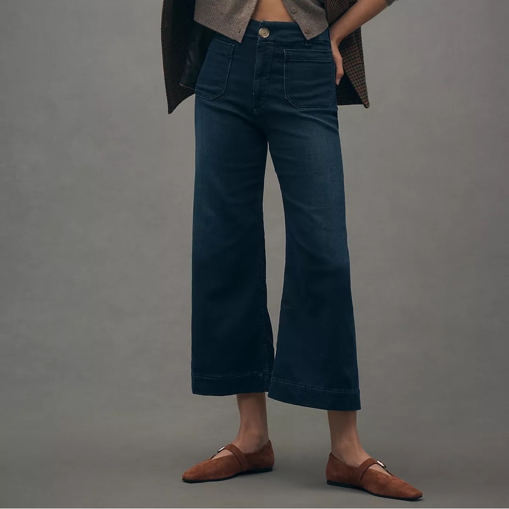 Anthropologie Colette wide leg sailor pocket denim in dark wash